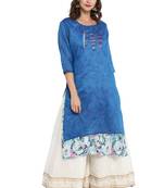 Blue printed chanderi long kurti