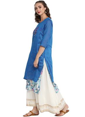 Blue printed chanderi long kurti 3