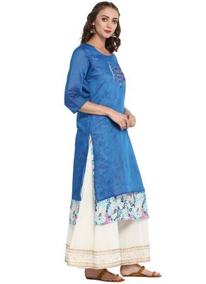 Blue printed chanderi long kurti 4