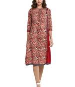 Red printed cotton long kurti