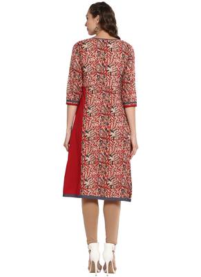 Red printed cotton long kurti 2