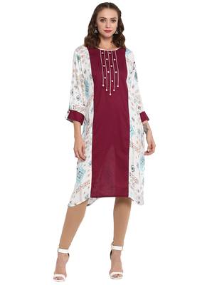 Maroon printed viscose long kurti 1