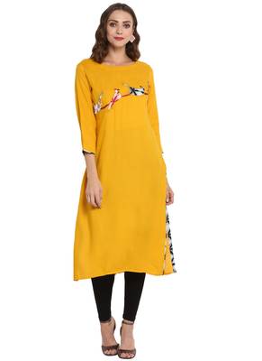 Mustard plain viscose long kurti 1