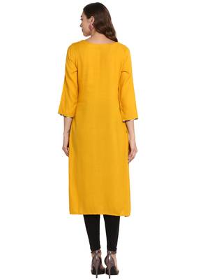 Mustard plain viscose long kurti 2
