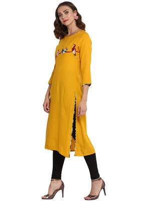Mustard plain viscose long kurti 3
