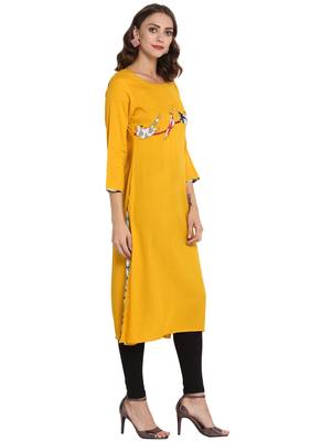 Mustard plain viscose long kurti 4
