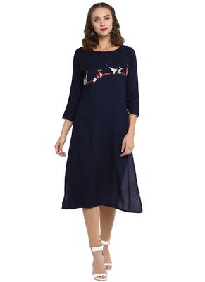 Blue plain viscose long kurti 1
