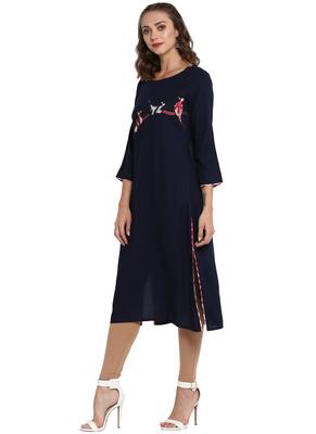 Blue plain viscose long kurti 3