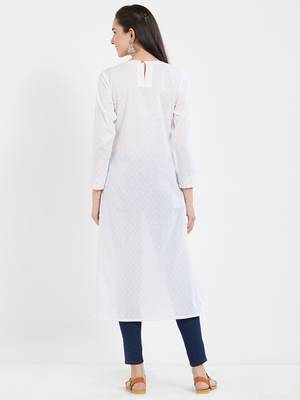 White embroidered cotton kurti 3