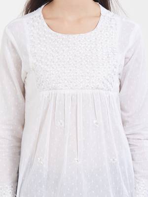 White embroidered cotton kurti 5