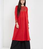 Red embroidered cotton kurti