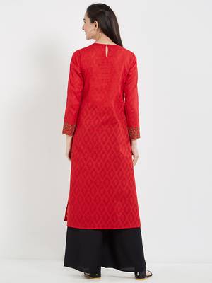 Red embroidered cotton kurti 3