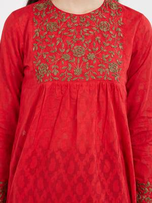 Red embroidered cotton kurti 5