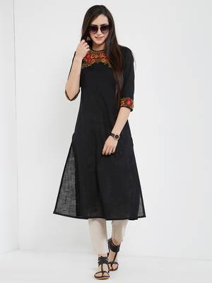 Black embroidered cotton kurti 1