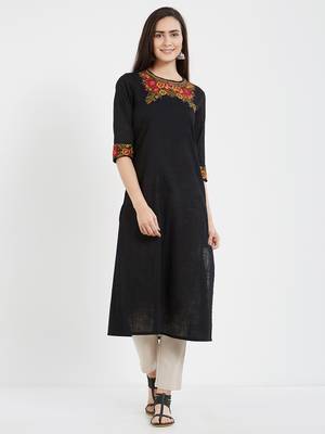 Black embroidered cotton kurti 2