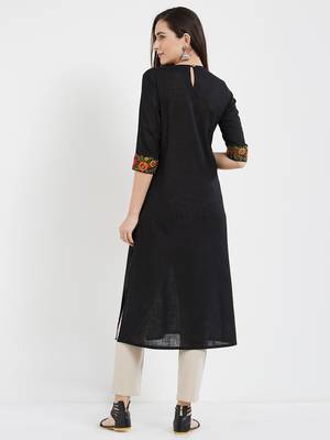 Black embroidered cotton kurti 3