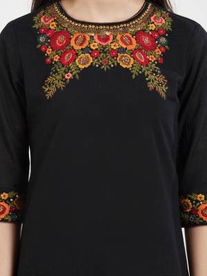 Black embroidered cotton kurti 5