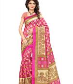 Pink printed art silk saree with blouse