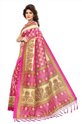 Pink printed art silk saree with blouse 4