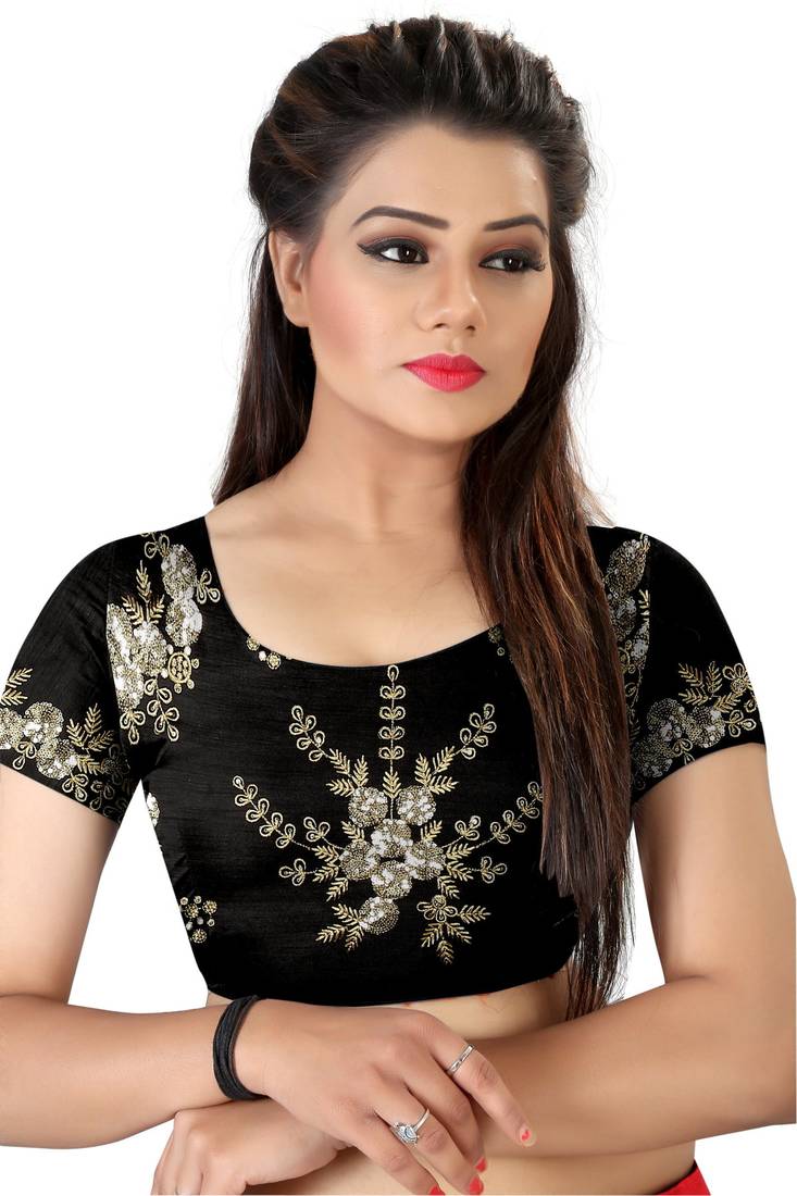 Black embroidered georgette saree with embroidery work Blouse