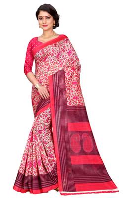 Pink Printed Bhagalpuri Cotton Saree With Blouse 1