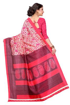 Pink Printed Bhagalpuri Cotton Saree With Blouse 2