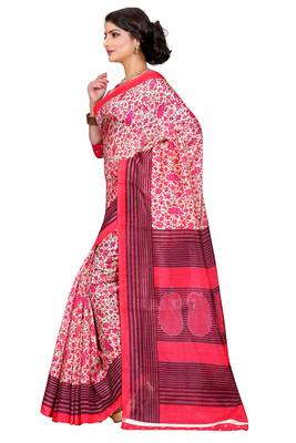 Pink Printed Bhagalpuri Cotton Saree With Blouse 3