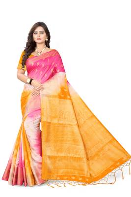 Light Yellow Woven Banarasi Cotton Saree With Blouse 1