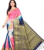 Navy Blue Woven Banarasi Cotton Saree With Blouse