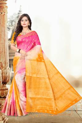Light Yellow Woven Banarasi Cotton Saree With Blouse 2