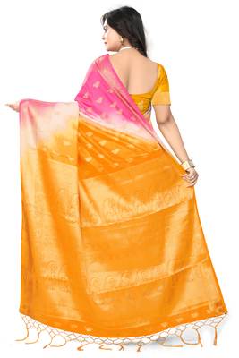 Light Yellow Woven Banarasi Cotton Saree With Blouse 3