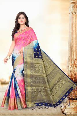 Navy Blue Woven Banarasi Cotton Saree With Blouse 2