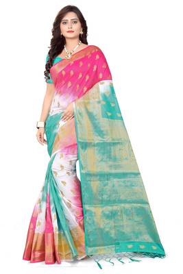 Green Woven Banarasi Cotton Saree With Blouse 1