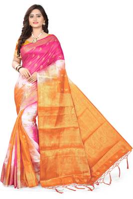 Orange Woven Banarasi Cotton Saree With Blouse 1