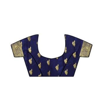 Navy Blue Woven Banarasi Cotton Saree With Blouse 5