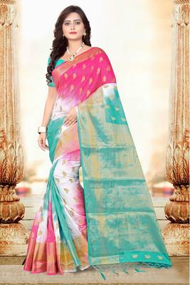 Green Woven Banarasi Cotton Saree With Blouse 2