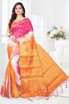 Orange Woven Banarasi Cotton Saree With Blouse 2
