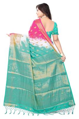 Green Woven Banarasi Cotton Saree With Blouse 3