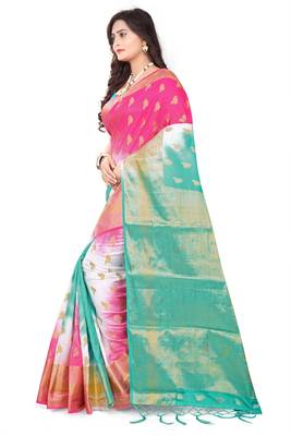 Green Woven Banarasi Cotton Saree With Blouse 4