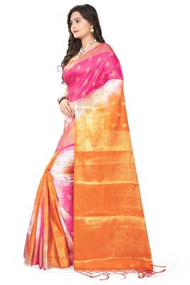 Orange Woven Banarasi Cotton Saree With Blouse 4