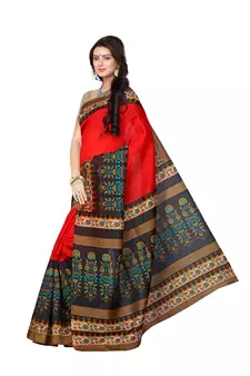 Red printed bhagalpuri silk saree with blouse