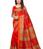 Red printed bhagalpuri silk blend saree with blouse