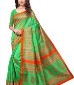 Green printed bhagalpuri silk saree with blouse