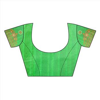 Green printed bhagalpuri silk saree with blouse 3