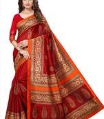 Maroon printed bhagalpuri silk blend saree with blouse