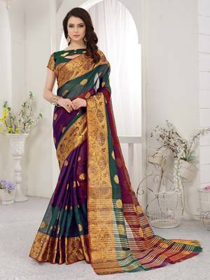 Multicolor woven art silk saree with blouse 1