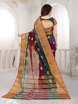 Multicolor woven art silk saree with blouse 2
