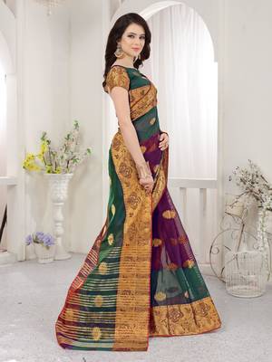 Multicolor woven art silk saree with blouse 3