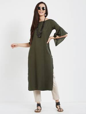 Dark green plain cotton kurti 1