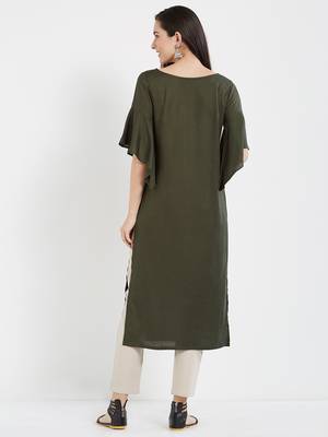 Dark green plain cotton kurti 3